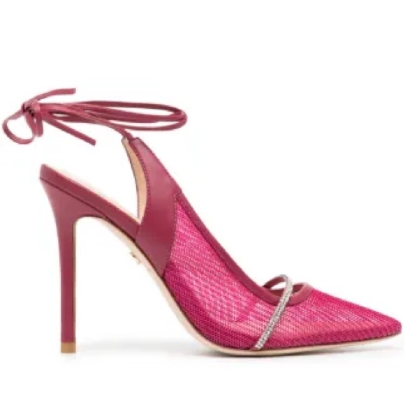 DEE OCLEPPO POINTY TOE STILETTO PUMPS ANKLE WRAP PINK NWT